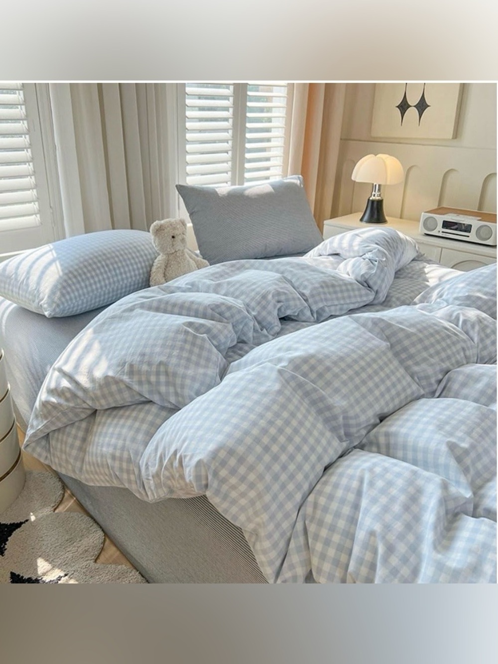 FULL SIZE Ultra-Soft GINGHAM Duvet Set 100% Washed Microfiber - BLUE & WHITE